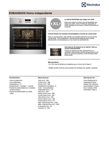▷ Opiniones del horno Electrolux EOC3430FOX | Tienda Azul