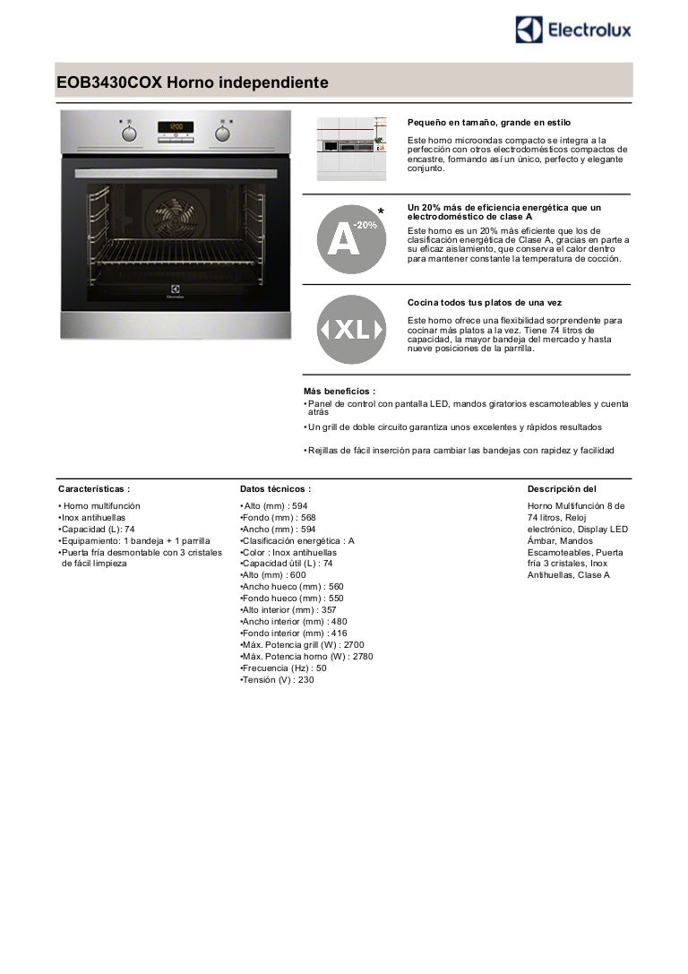 Manual electrolux horno eob3430 cox