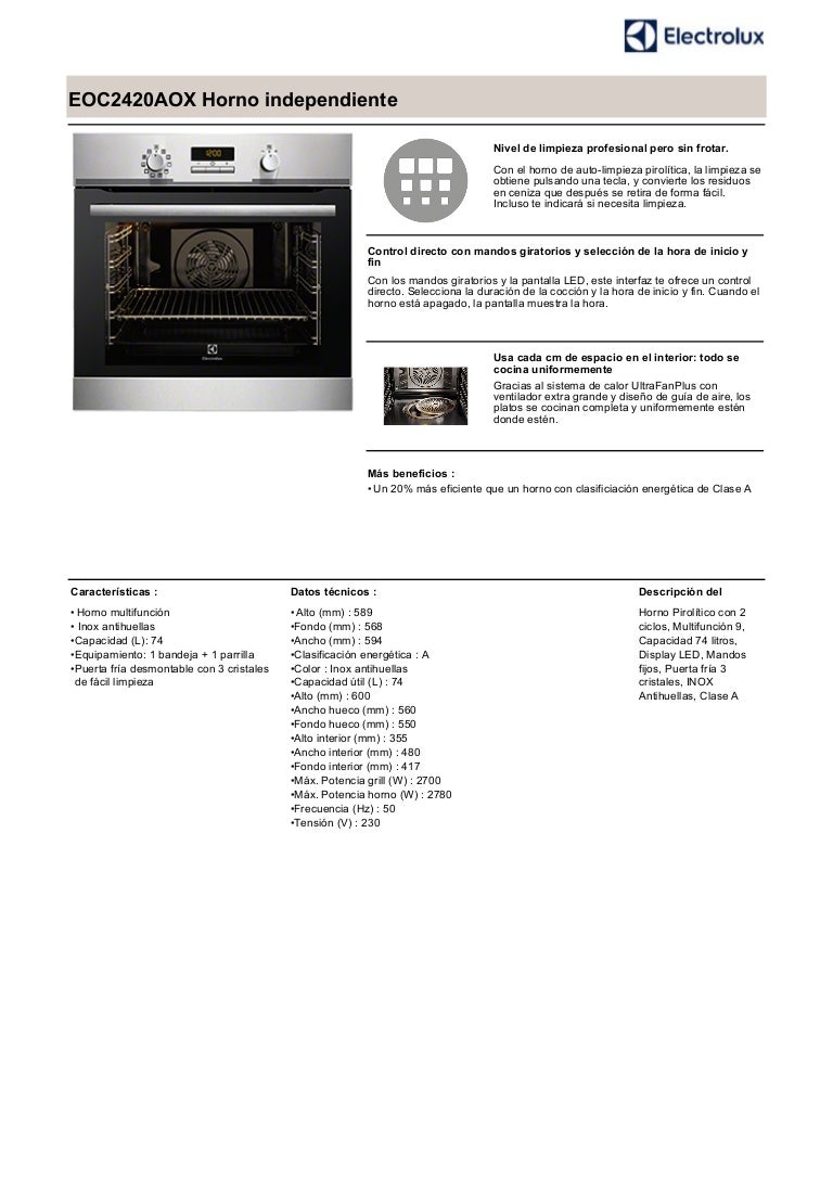 Manual electrolux horno eoc2420aox