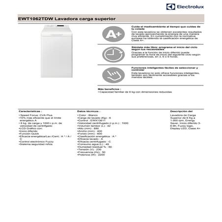 Manual electrolux lavadora ewt1062tdw | PDF
