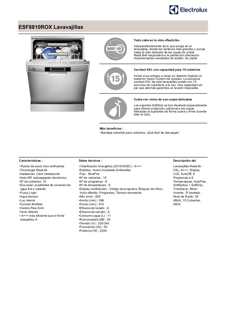 Manual electrolux lavavajillas esf8810rox