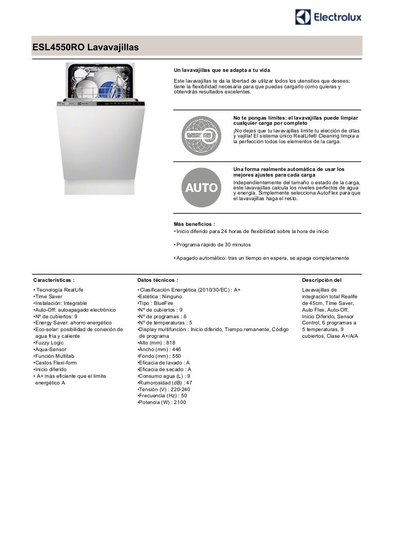 Manual electrolux lavavajillas esl4550ro