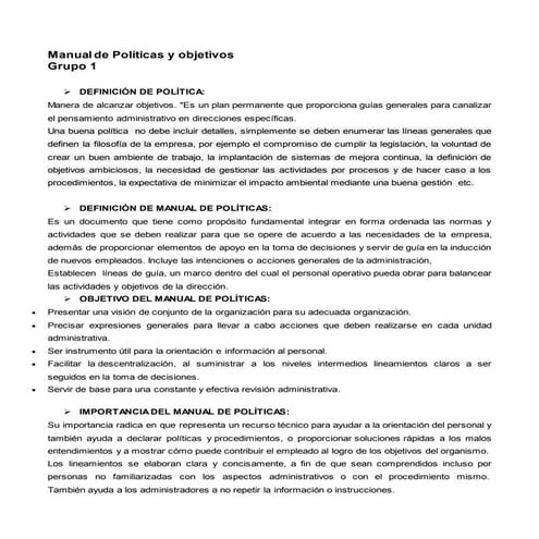 Manuales de políticas y objetivos