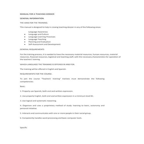 Manual for a teaching dossier