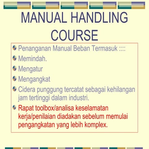 MANUAL HANDLING COURSE