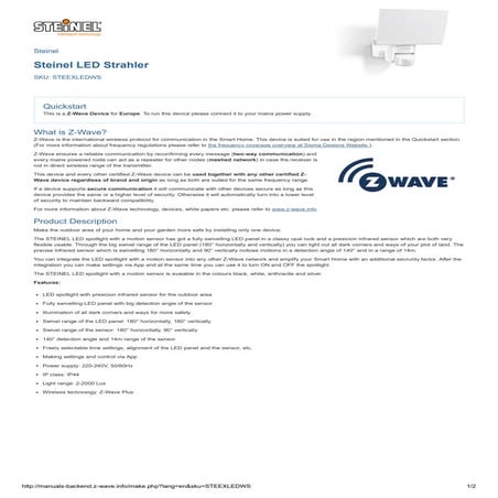 Manual motion sensor with led spotlight   xled home 2 - z-wave plus - steinel