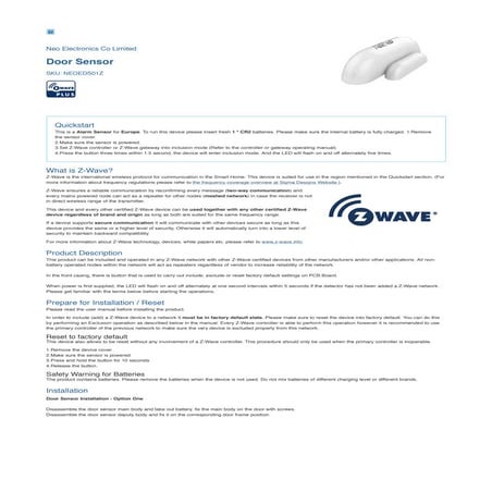 Manual neocoolcam door sensor