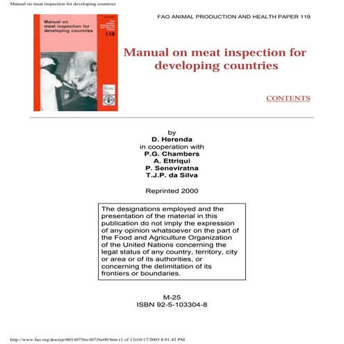 Manual on meat inspection for developing countries