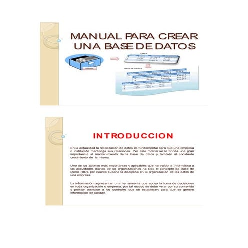 MANUAL PARA CREAR UNA BASE DE DATOS