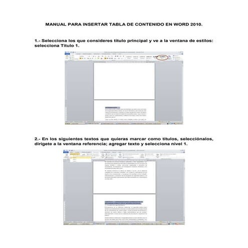 Manual para insertar tabla de contenido en word 2010