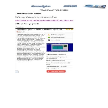 Manual para instalar turbo pascal desde el internet | PDF