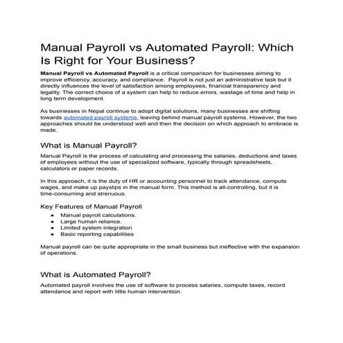 Manual Payroll vs Automated Payroll: What’s Best for Businesses? | PDF