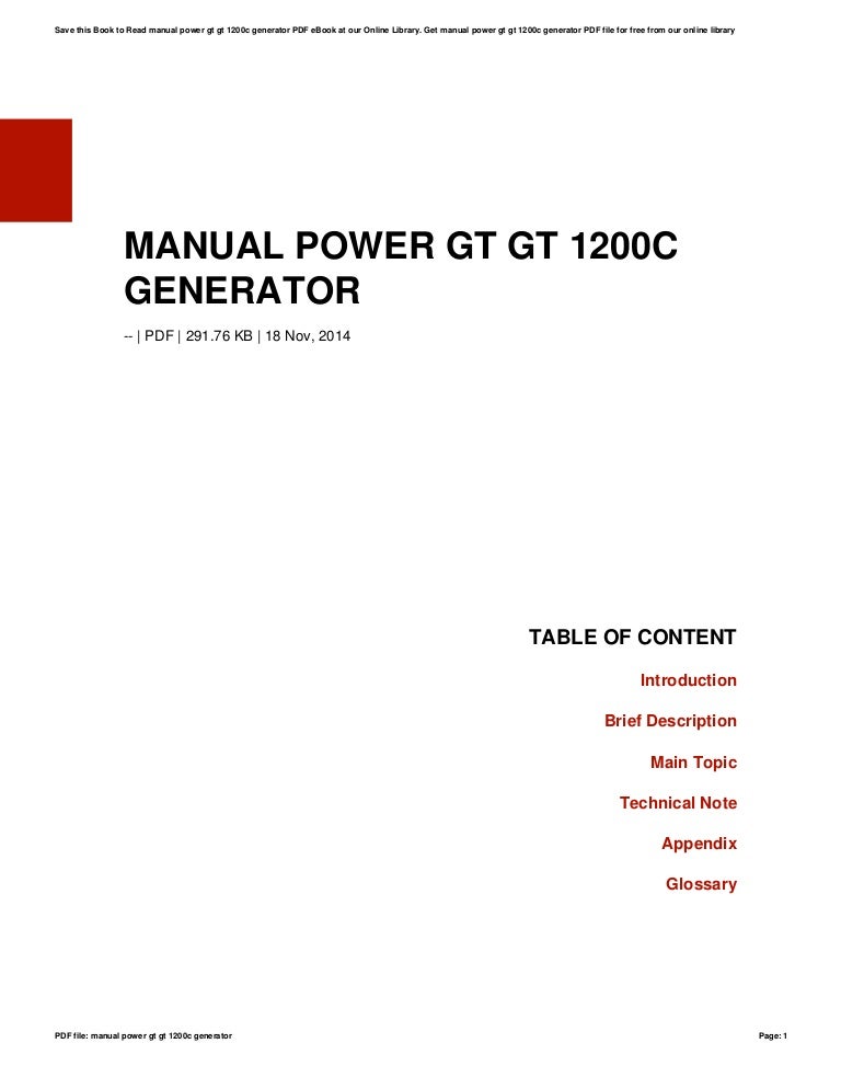 Manual Power Gt 1200c Generator