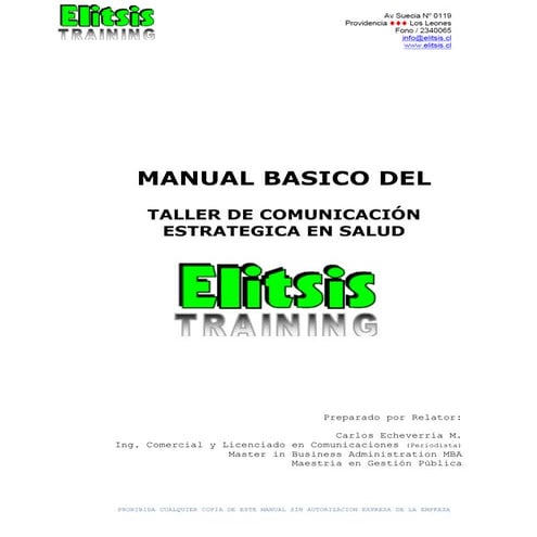 Manual taller de comunicación estrategica . en salud