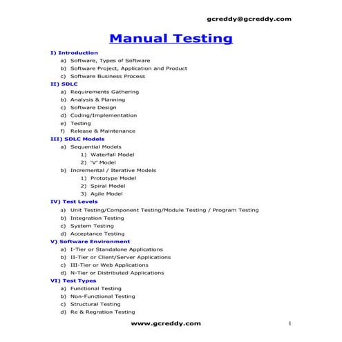 Manual testing | DOC | Computer Software and Applications | Computing