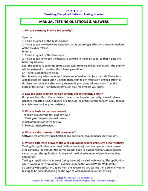 Manual testing interview questions by infotech 