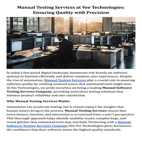 Manual Testing Services at Vee Technologies Ensuring Quality with ...