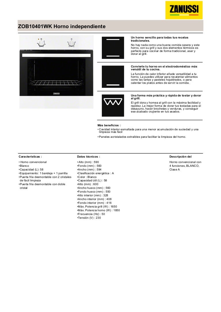 Manual zanussi horno zob10401wk