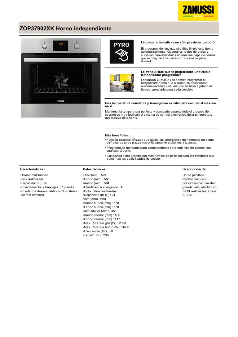 Manual zanussi horno zop37902xk