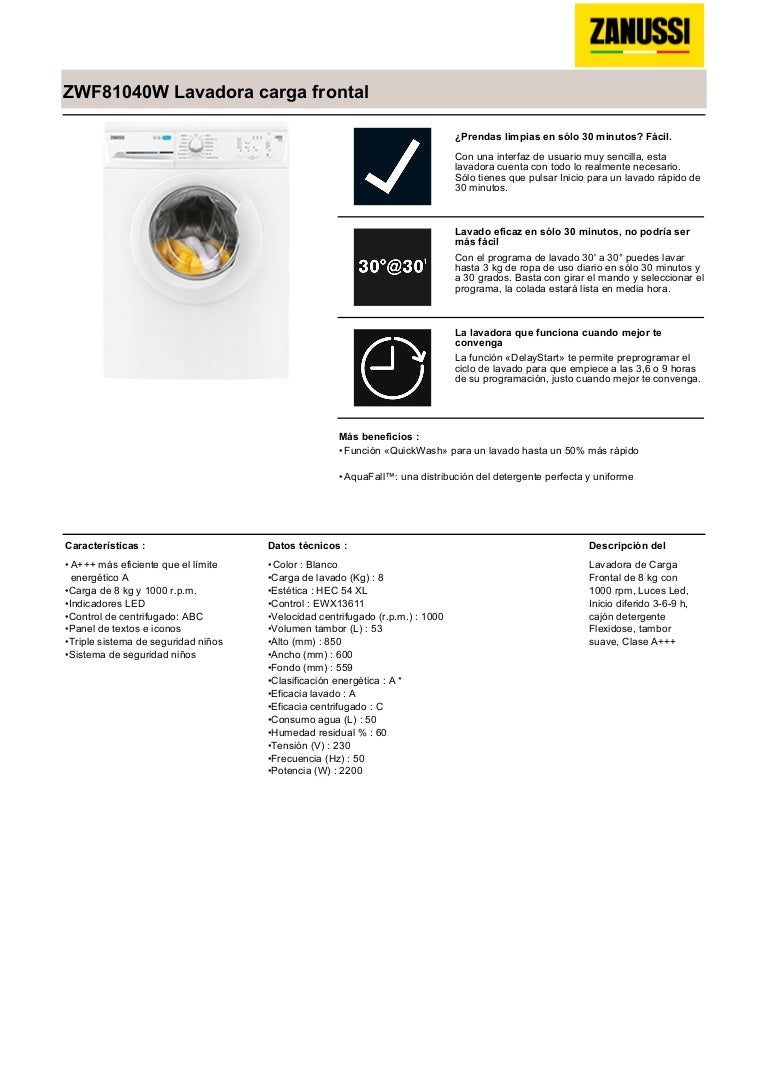 Manual Zanussi Lavadora Zwf81040w