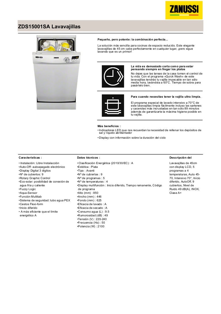 Manual zanussi lavavajillas zds15001sa