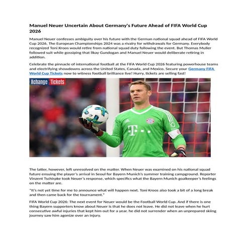  Manuel Neuer Uncertain About Germany's Future Ahead of FIFA World Cup Illustration 