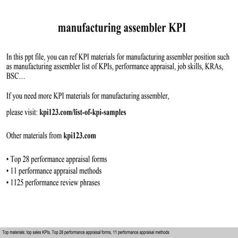 Manufacturing assembler kpi