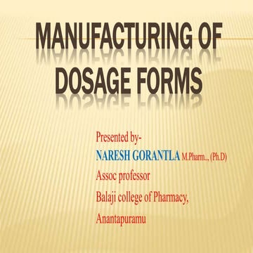 Manufacturing of pharmaceutical dosage forms