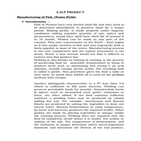 Manufacturing of fish ,prawn pickle