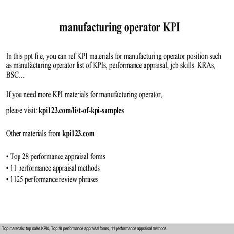 Manufacturing operator kpi