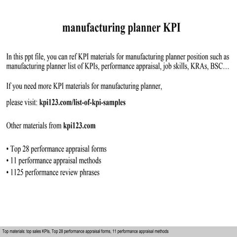 Manufacturing planner kpi
