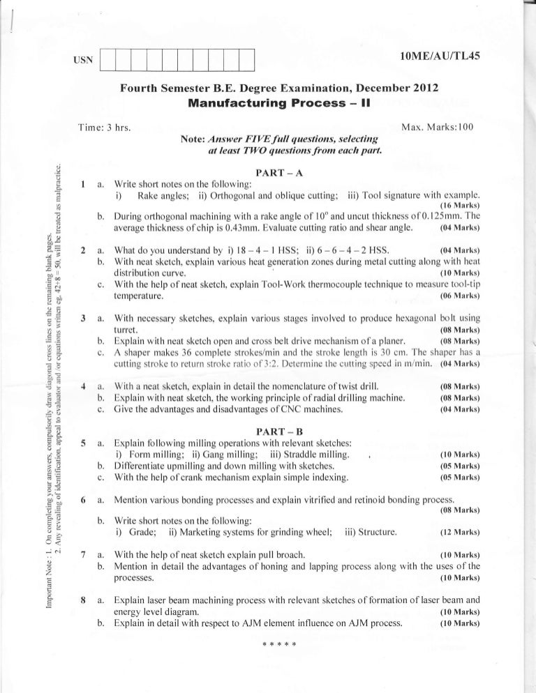 Manufacturing processII Question papers