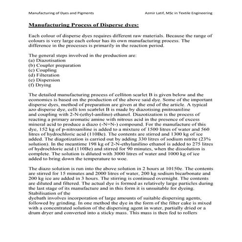 Manufacturing process of disperse dyes