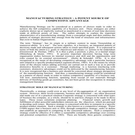 Manufacturing strategy