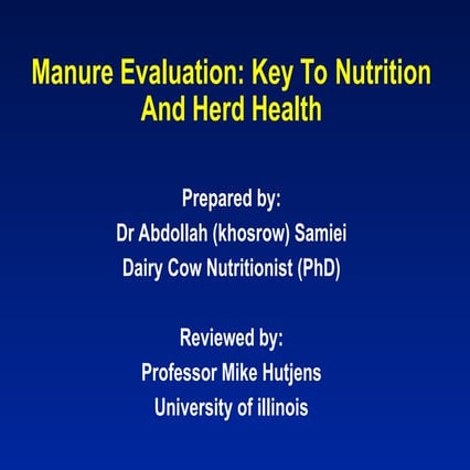 Manure Evaluation: Key To Nutrition And Herd Health
