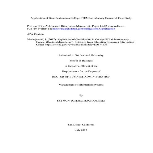 Application of Gamification in a College STEM Introductory Course: A Case Study