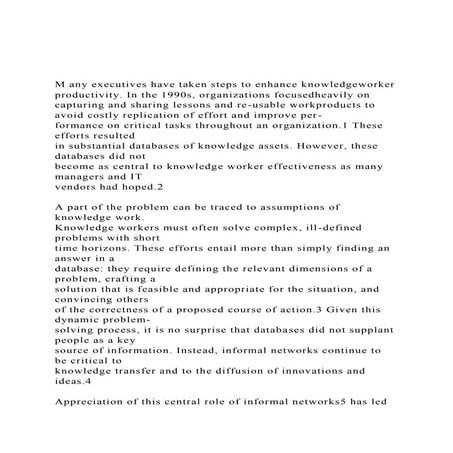 M any executives have taken steps to enhance knowledgeworker p.docx