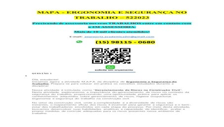 Iniciamos agora a atividade M.A.P.A. da disciplina de Ergonomia e Segurança d...