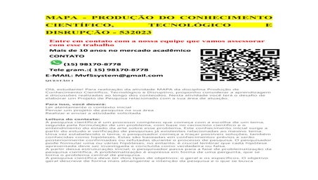 MAPA - PRODUÇÃO DO CONHECIMENTO CIENTÍFICO, TECNOLÓGICO E DISRUPÇÃO - 532023....