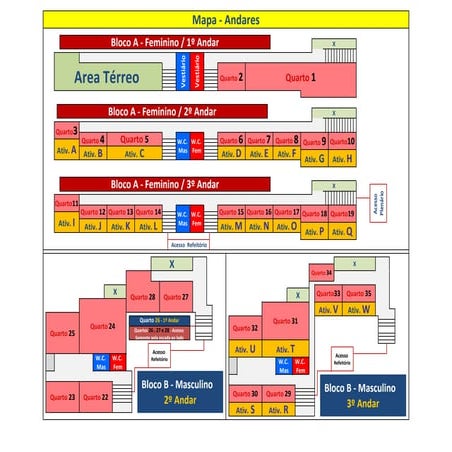Encontro Geral de Mocidades 2012 - Mapa dos andares A e B