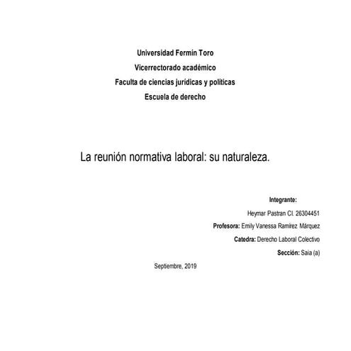 Mapa conceptual La reunión normativa laboral: su naturaleza.