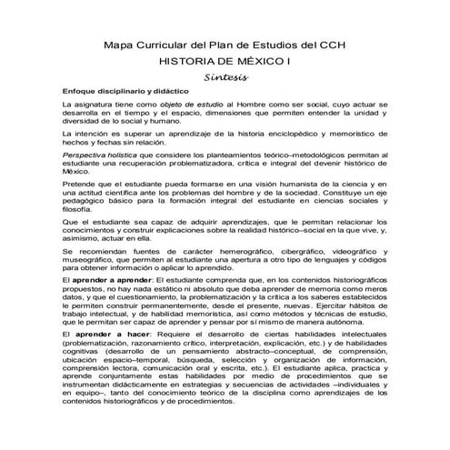 Mapa curricular del plan de estudios del cch | PDF