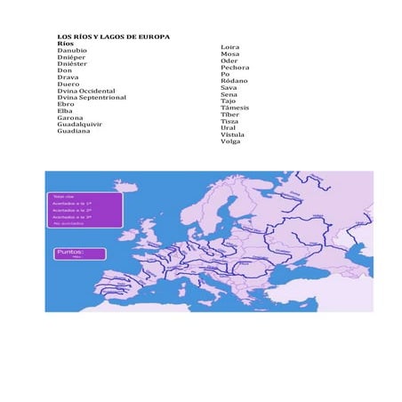 Mapa los ríos y lagos de Europa | DOCX