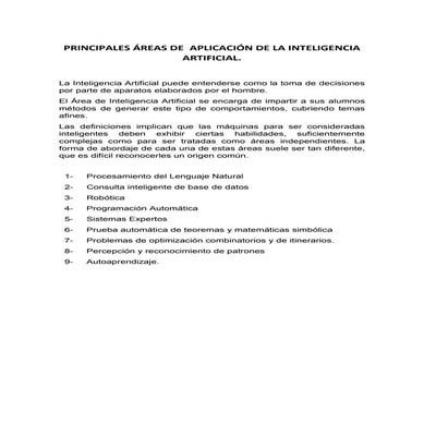 Mapa mental de areas de aplicación de inteligencia artificial
