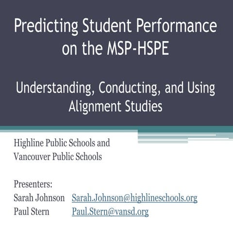 Predicting Student Performance on the MSP-HSPE: Understanding, Conducting, an...