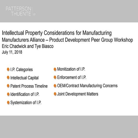 Intellectual Property Considerations for Manufacturing