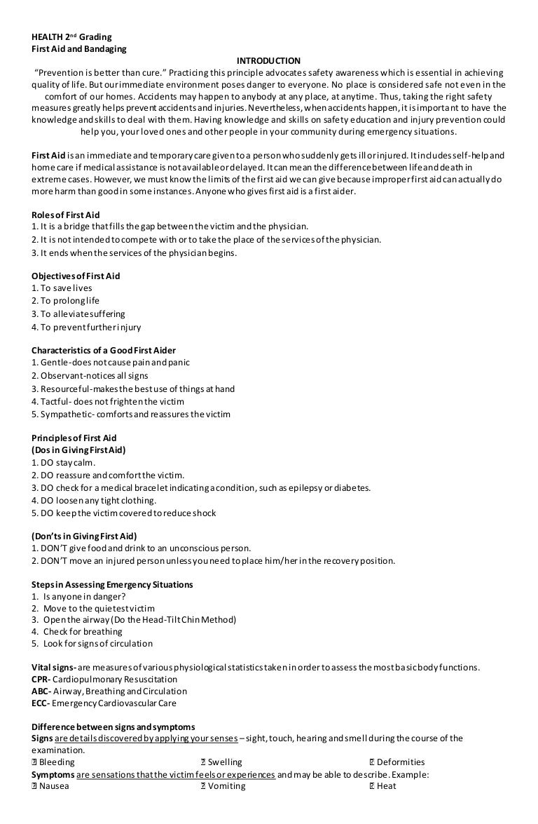 worksheet First Aid Worksheet Answers mapeh health q2 first aid and bandaging