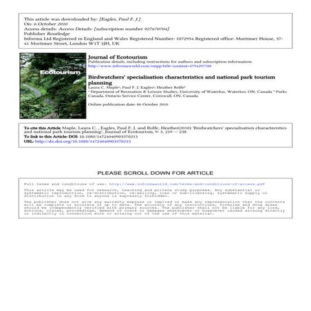 journal of ecotourism volume 11 march 2012