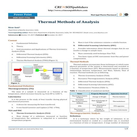 Crimson Publishers-Thermal Methods of Analysis