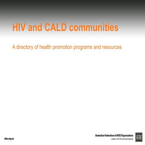 HIV and CALD communities: A directory of health promotion programs and resources